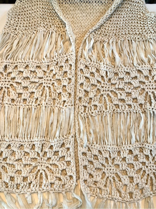 Boho Hippie Crochet Festival Fringe Open Knit Vest- M - Picture 10 of 13